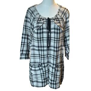 DKNY jeans plaid button up tunic dress shirt medium preppy oversized business